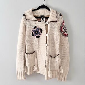 Just Cavalli Wool Embroidered Knit Cardigan Sweater Button Front Vintage Look